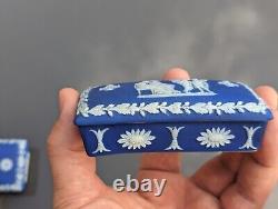 2x Antique 19th Century Wedgwood Jasperware Box Blue Figures Match Striker