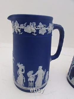 3 Antique 19th Century Graduated Dark Cobalt Blue Wedgwood Jasperware Jugs