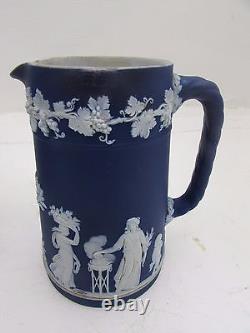 3 Antique 19th Century Graduated Dark Cobalt Blue Wedgwood Jasperware Jugs