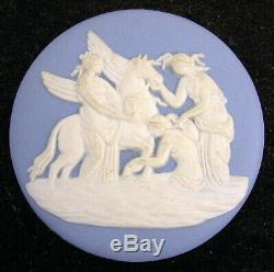 3 Framed Wedgwood White on Blue Jasperware Round Plaques Medallions Horses