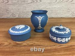 3 x Wedgwood Jasperware Pieces 1 x Vase 2 x Trinket Boxes