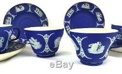 4 Antique Wedgwood dark blue jasper ware jasperware cups&saucers