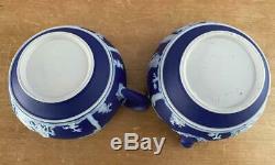 4 Pcs Antique Wedgwood Cobalt Blue Dip Jasperware Tea Set Teapot Incl 1903 Plate