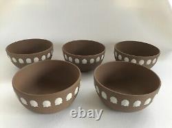 5 Wedgwood Brown Jasperware Shell Design Bowls In Excellent Condition