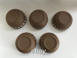 5 Wedgwood Brown Jasperware Shell Design Bowls In Excellent Condition