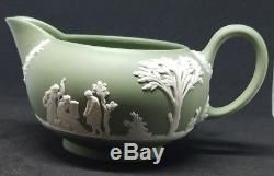 50's GREEN JASPER WARE Lidded Tea Pot, Sugar, Creamer, Tea Cups & Saucers