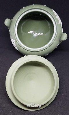 50's GREEN JASPER WARE Lidded Tea Pot, Sugar, Creamer, Tea Cups & Saucers