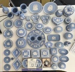 51 x Wedgwood Jasperware Light Blue Vintage Plates Bell, Boxes, Large Collection