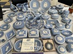 51 x Wedgwood Jasperware Light Blue Vintage Plates Bell, Boxes, Large Collection