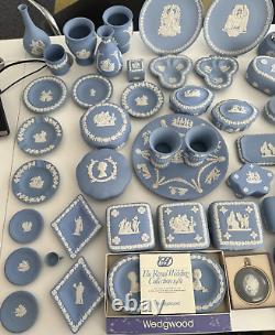 51 x Wedgwood Jasperware Light Blue Vintage Plates Bell, Boxes, Large Collection