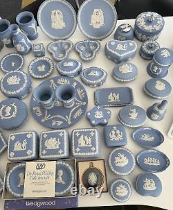 51 x Wedgwood Jasperware Light Blue Vintage Plates Bell, Boxes, Large Collection