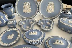 51 x Wedgwood Jasperware Light Blue Vintage Plates Bell, Boxes, Large Collection