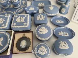 51 x Wedgwood Jasperware Light Blue Vintage Plates Bell, Boxes, Large Collection