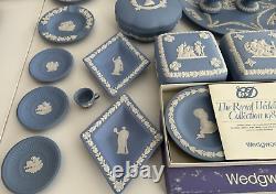 51 x Wedgwood Jasperware Light Blue Vintage Plates Bell, Boxes, Large Collection