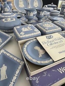 51 x Wedgwood Jasperware Light Blue Vintage Plates Bell, Boxes, Large Collection