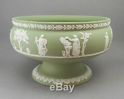 8 1/2 Vintage Wedgwood Jasperware Footed Centerpiece Fruit Bowl Sage Green