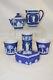 8 Pieces Antique Wedgwood White Reliefs On Dark Blue Jasperware Spill Vase, Ect