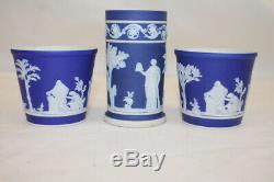 8 Pieces Antique Wedgwood White Reliefs on Dark Blue Jasperware Spill Vase, ect