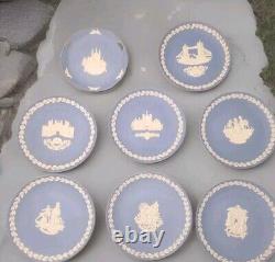 8 Wedgwood Blue Jasperware Christmas Plates 1975, 76, 80, 89, 90, 91, 93, 97