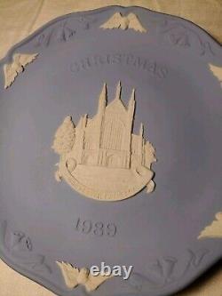 8 Wedgwood Blue Jasperware Christmas Plates 1975, 76, 80, 89, 90, 91, 93, 97