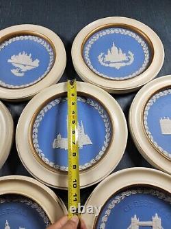 9 WEDGWOOD Jasperware Vintage Christmas Plates Blue Hampton Court England