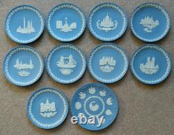 A Collection of Ten Wedgwood Jasperware Christmas Plates 1970-1978 21 cm Boxed