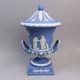 A Fine Wedgwood Twin Handled Campana Form Pedestal Blue Jasper Ware Vase