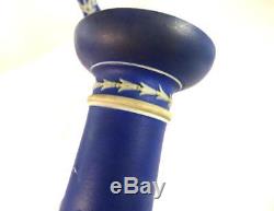 ANTIQUE 19TH CENTURY WEDGWOOD DARK BLUE DIP JASPERWARE CANDLESTICKS 9 22.5cm