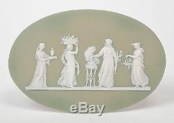 An Antique Wedgwood Classical Oval Plaque in Green Jasper Ware circa 1900