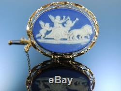 Antike Brosche Wedgwood Gold Blue Jasper Ware Porzellan England Um 1885 Brooch