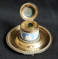 Antique 1864 Victorian Wedgwood Jasperware & Brass Inkwell G Betjemann & Sons