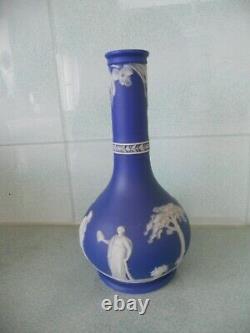 Antique 1874 Wedgwood Jasperware Large Dark Blue Stem Bud Vase Grecian Figures