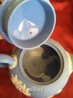 Antique 1950s Wedgwood Blue Jasperware Tea Set Teapot Sugar Creamer England