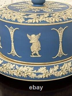 Antique 19th Century English Dudson Jasperware Blue & White Cheese Dome