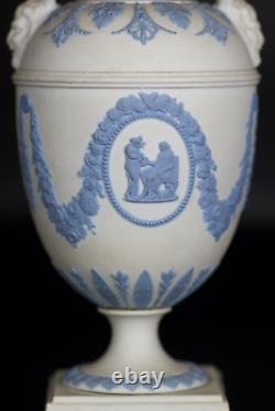 Antique 19th Century Wedgwood Jasperware Lidded Vase Urn Blue White 16.5cm