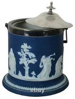 Antique Adams Tunstall Cobalt Blue Jasperware Lidded Biscuit Jar Wedgwood 10