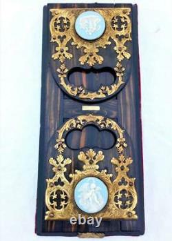 Antique Betjemann's Patent Bookslide Coromandel Wood Brass Jasperware Plaques