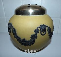 Antique Buff & Black Wedgwood Jasperware Flower Vase Lion Mask & Vine Leaf Rare