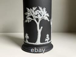 Antique C19th Wedgwood Black Dipped Jasperware Arcadian Spill Vase Epns Collar Antique C19th Wedgwood Black Dipped Jasperware Arcadian Spill Vase Epns Collar