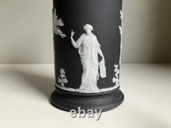 Antique C19th Wedgwood Black Dipped Jasperware Arcadian Spill Vase Epns Collar