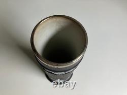 Antique C19th Wedgwood Black Dipped Jasperware Arcadian Spill Vase Epns Collar Antique C19th Wedgwood Black Dipped Jasperware Arcadian Spill Vase Epns Collar