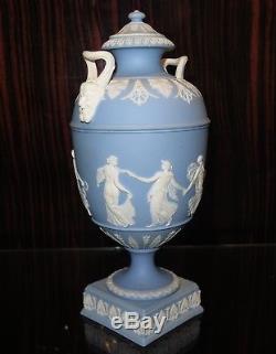 Antique Circa 1910 Wedgwood Jasperware Dancing Hours Covered Urn with Pan Handles