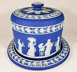 Antique Early 1800s Wedgwood Jasperware Cobalt Blue Cake Cheese Plate & Dome Lid