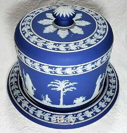 Antique Early 1800s Wedgwood Jasperware Cobalt Blue Cake Cheese Plate & Dome Lid