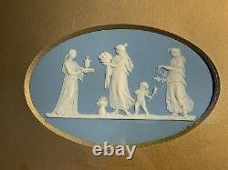 Antique Early 19thC Wedgwood Pale Blue Jasperware Oval Plaque Gilt Frame