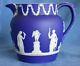 Antique English Muses Angels Mythology Wedgwood Blue Jasperware Milk Pitcher