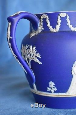 Antique English Muses Angels Mythology WEDGWOOD Blue Jasperware Milk Pitcher