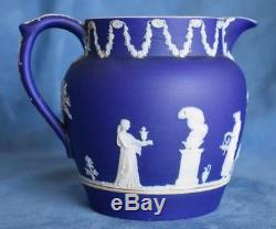 Antique English Muses Angels Mythology WEDGWOOD Blue Jasperware Milk Pitcher