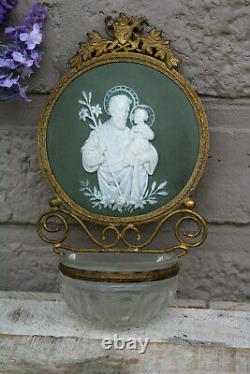 Antique French wedgwood jasperware relief plaque porcelain holy water font