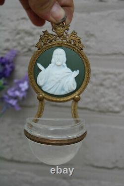 Antique French wedgwood jasperware relief plaque porcelain holy water font